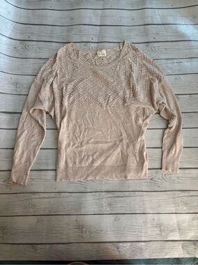 Pins & Needles Beige-Cream Scoop Neck Knit Sweater with Diamond Lace Yoke
